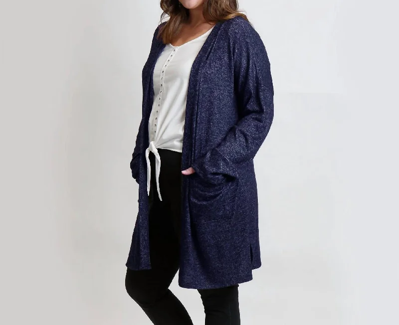 Women's High-Fashion Clothes Additional Time-Limited Offers Cozy Knit Pocket Cardi Curvy In Navy