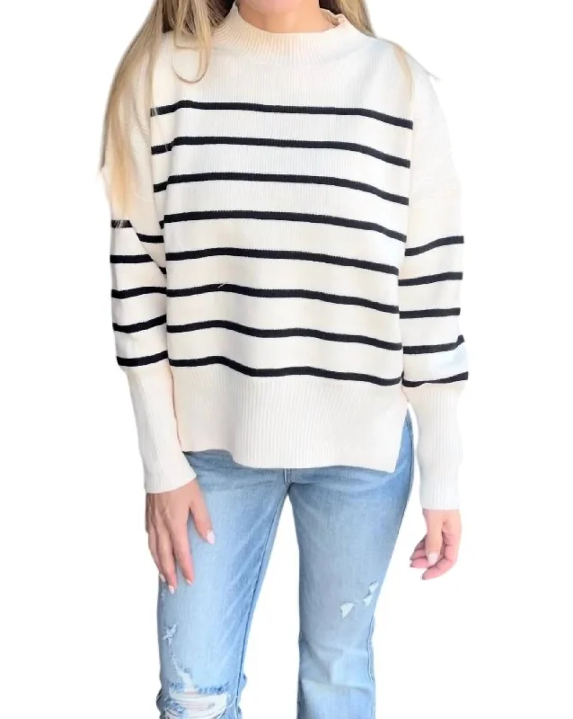 Women's Evening Outfit Seasonal Clearance Striped Round Neck Sweater In Black/cream