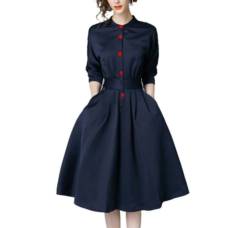 Women's High-Fashion Clothes Style Without Limits Vintage Slim Three Quarter Sleeve A Line Elegant Midi Dress