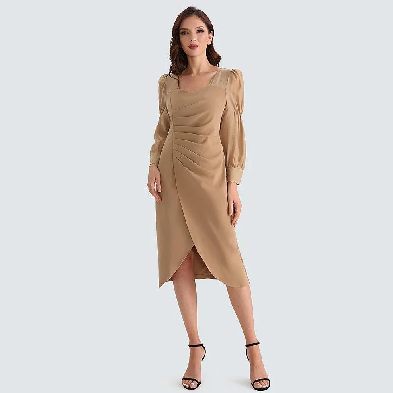 Women's Casual Wear Clothes Luxury Casual Deals Square Collar Midi Pencil Dress