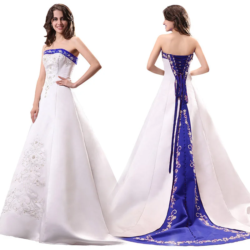 Women's Luxury Apparel Catch Every Fashion Trend Unique Blue and White Wedding Dress A Line Satin Embroidery Beaded Bridal Dresses Robe De Mariee