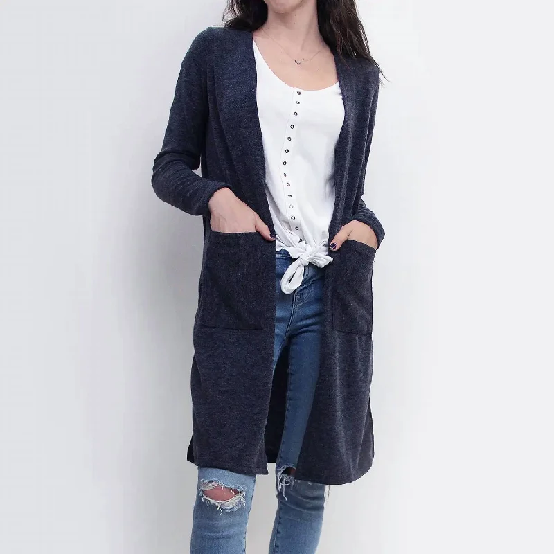 Affordable Trendy Clothes For Women The Latest Trends Mohaire Side Slit Pocket Cardigan In Navy