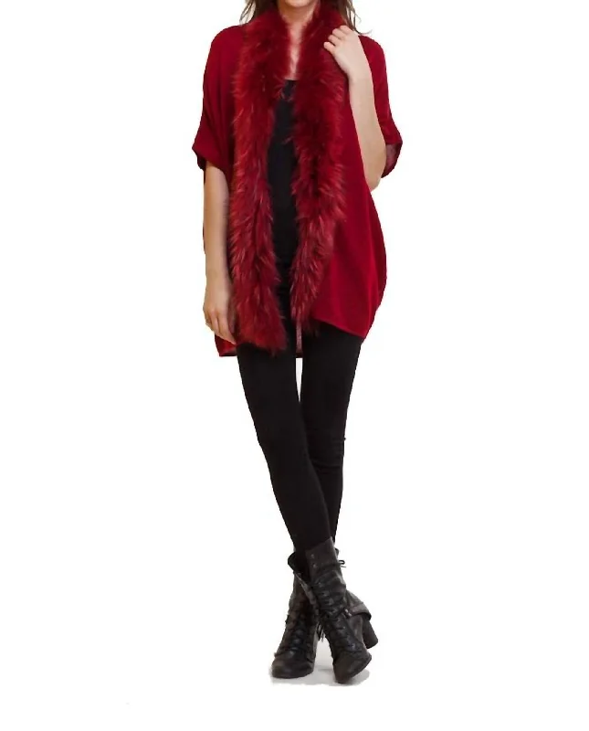 Women's Trendy Casual Clothes Bid Farewell To The Old Season Fur Trim Cardigan In Red