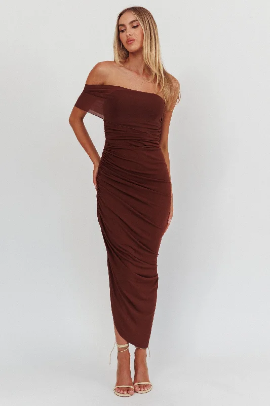 Women's Functional Outfit For Outdoor Activities Chic & Modern Sales Matches One Shoulder Bodycon Maxi Dress Chocolate