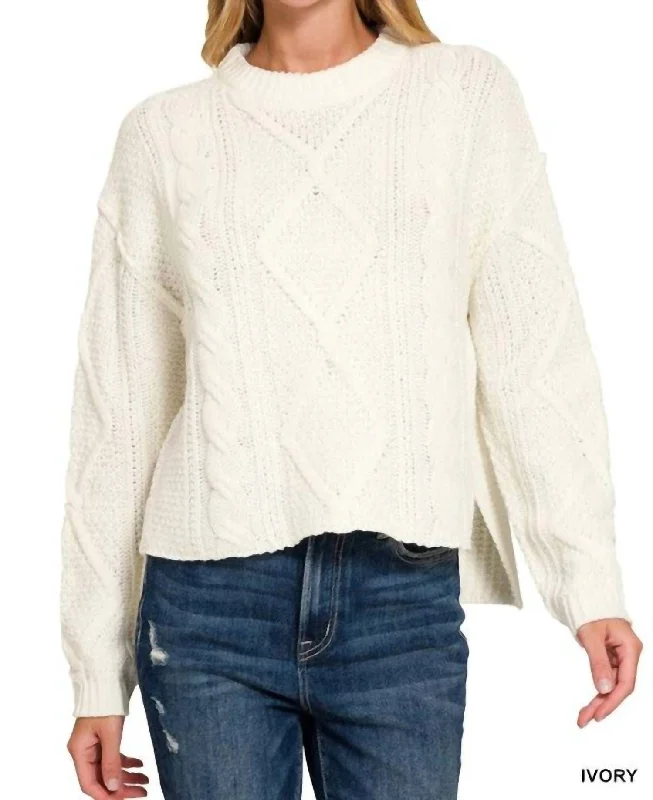 Fashionable Women's Outfit Chic Trends Unveiled Heather Cable Knit Sweater In Ivory