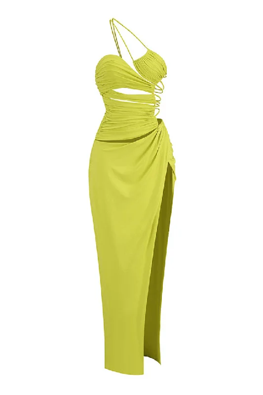 Casual Attire For Women Daring Fashion Promotions Sexy Strappy One Shoulder Ruched Cutout Backless Split Maxi Evening Dress