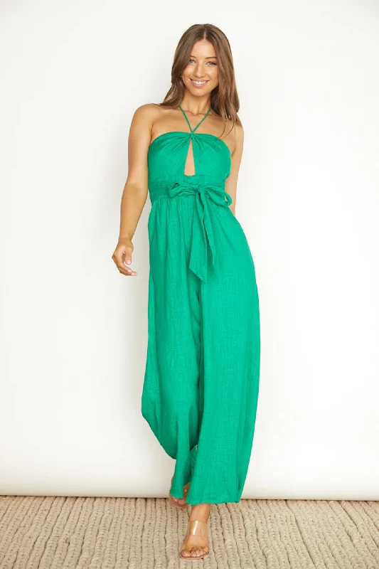 Women's Clothes For Work Chic Style Discounts Maravilhosa Keyhole Halter Jumpsuit Green