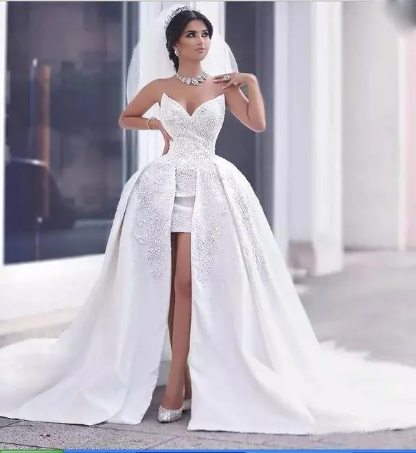 Luxury Women's Clothes Special Offer sweetheart Sexy High Low Lace Wedding dress A Line Front Short Long Back Bridal Gowns Roabe De Mariee