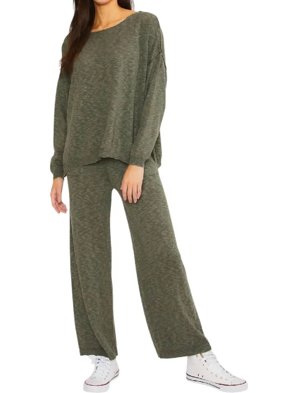 Women's Occasion Wear Apparel Everyday Elegance Sale Sweater Top And Pants In Dark Olive