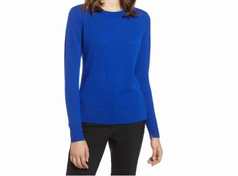 Women's Outerwear Clothing Hot Items Crewneck Cashmere Lightweight Side Slits Mazarene Sweater In Blue