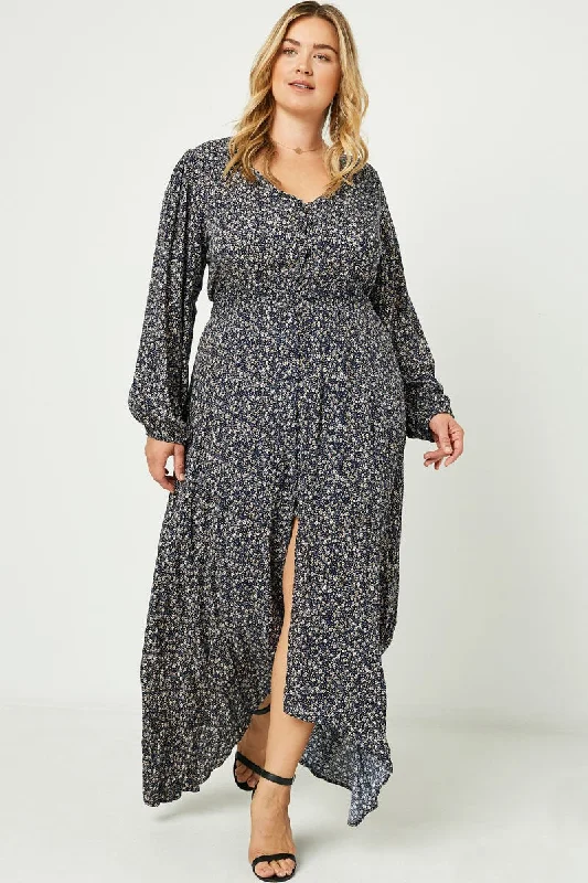 Women's Attire Day-To-Night Styles "Never Stray" Plus Floral Long Sleeve Maxi Dress