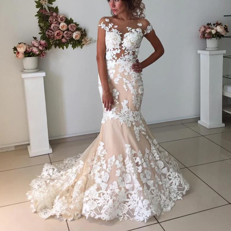 Women's Trendy Clothing On-Trend Fashion Offers Blush Pink Lace Meramid Sexy Fashionable Wedding Dress