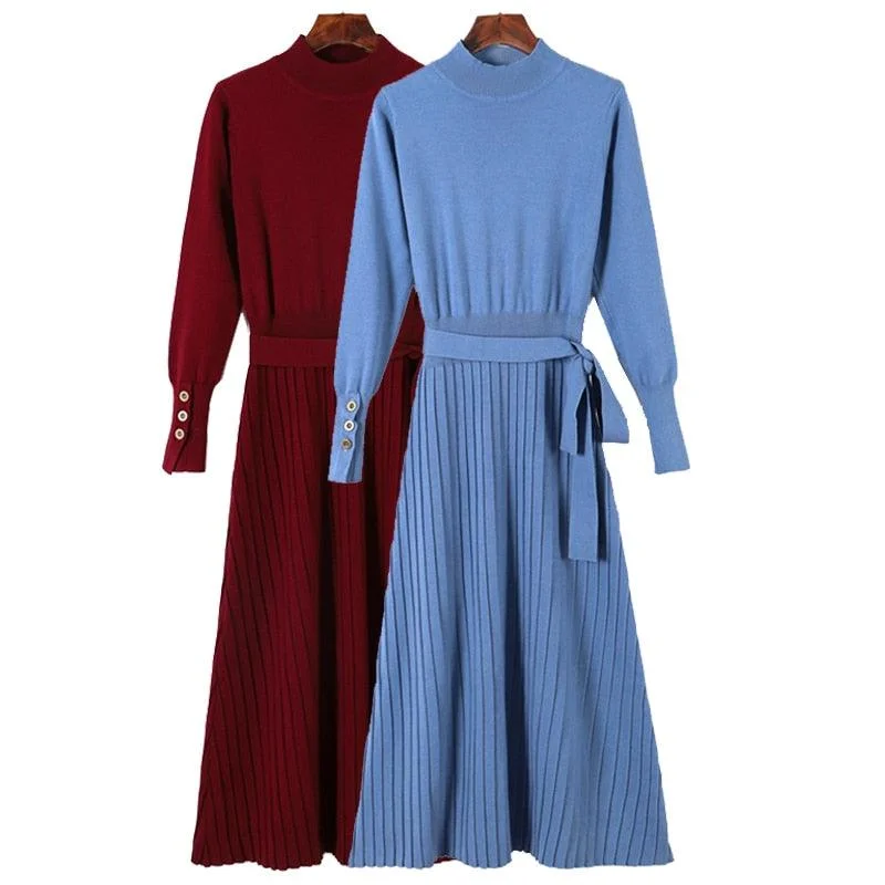 Women's Apparel And Garments Trend Alert A Line Knitted Warm Sweater Dress