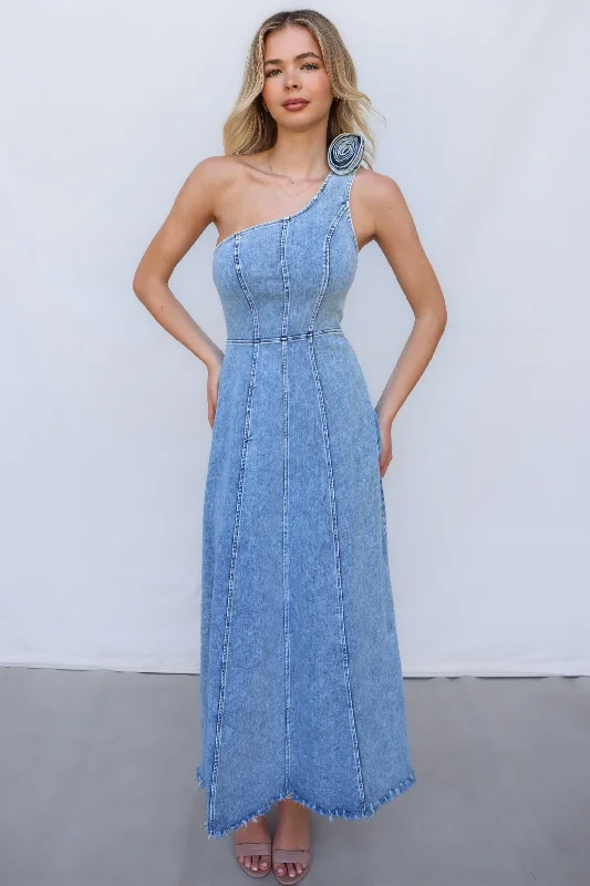 Women's Wedding Apparel Affordable Luxury Fashion Eliza Midi Dress - Denim Blue