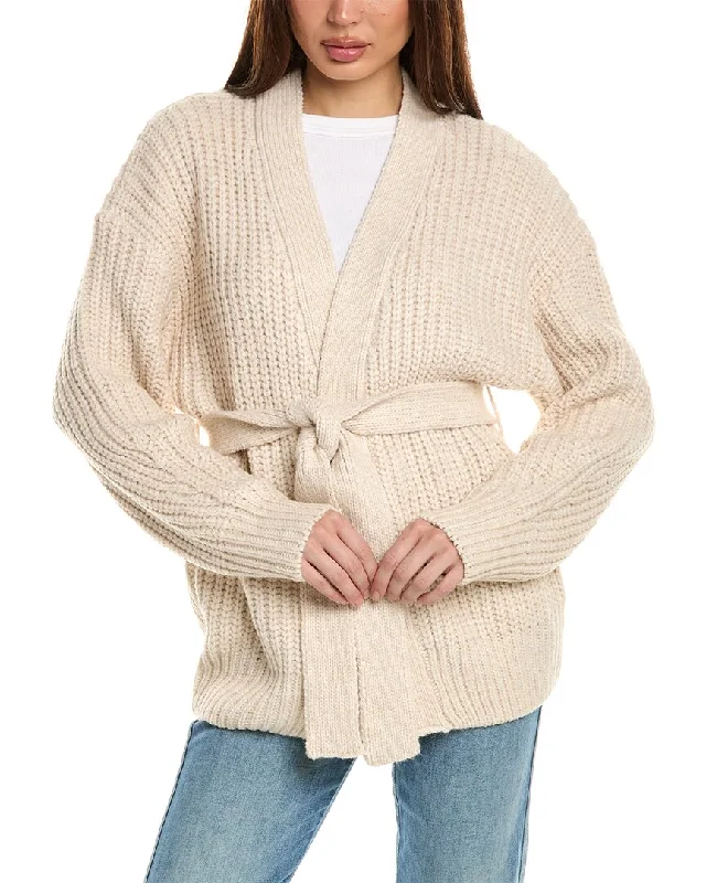 Women's Party Outfit Fashion Forward Femininity Oat New York Belted Wool-Blend Cardigan