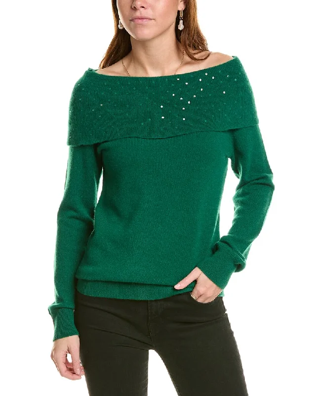 Comfortable Garments For Women Premium Style sofiacashmere Off-the-Shoulder Cashmere Sweater