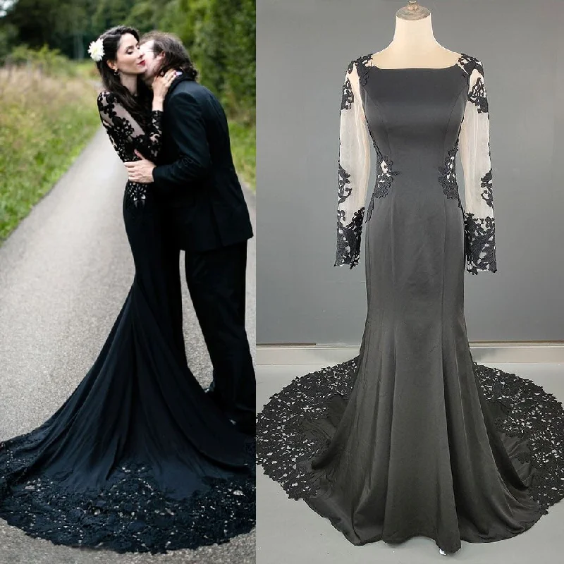 Women's Comfy Attire For Lounging Limited Stock, Big Sale Floral Balck Mermaid Wedding Dress