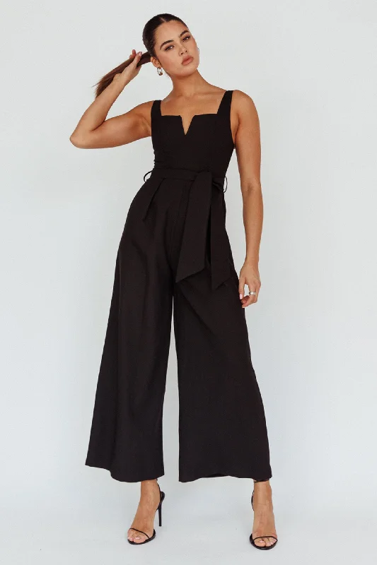 Women's Plus-Size Casual Outfit Find Your Unique Flair Colleen Waist Tie Jumpsuit Black