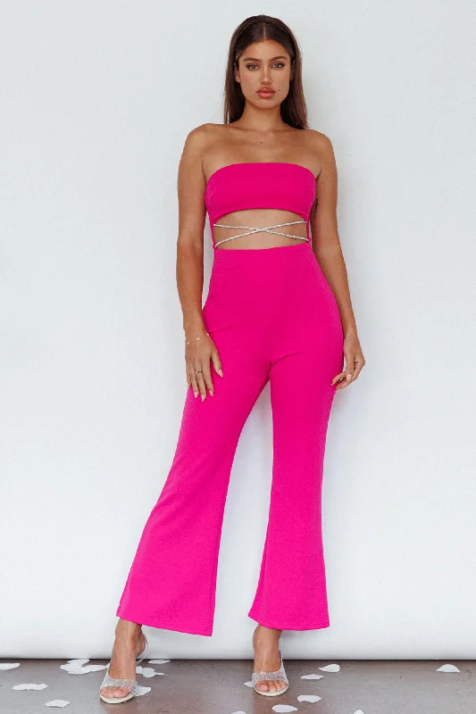 Affordable Women's Outfit Luxe Style Discounts Nohemi Strapless Diamante Jumpsuit Fuchsia