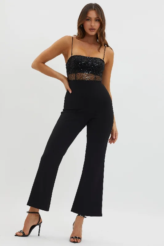 Comfortable Outfit For Women New Season Fashion Preview Sale Sabina Sequin Bodice Jumpsuit Black