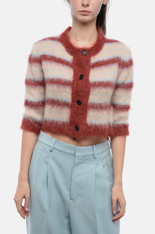 Women's Seasonal Garments Everyday Elegance Sale Marni FUZZY WUZZY Mohair Blend Cardigan with Awning Stripe Motif