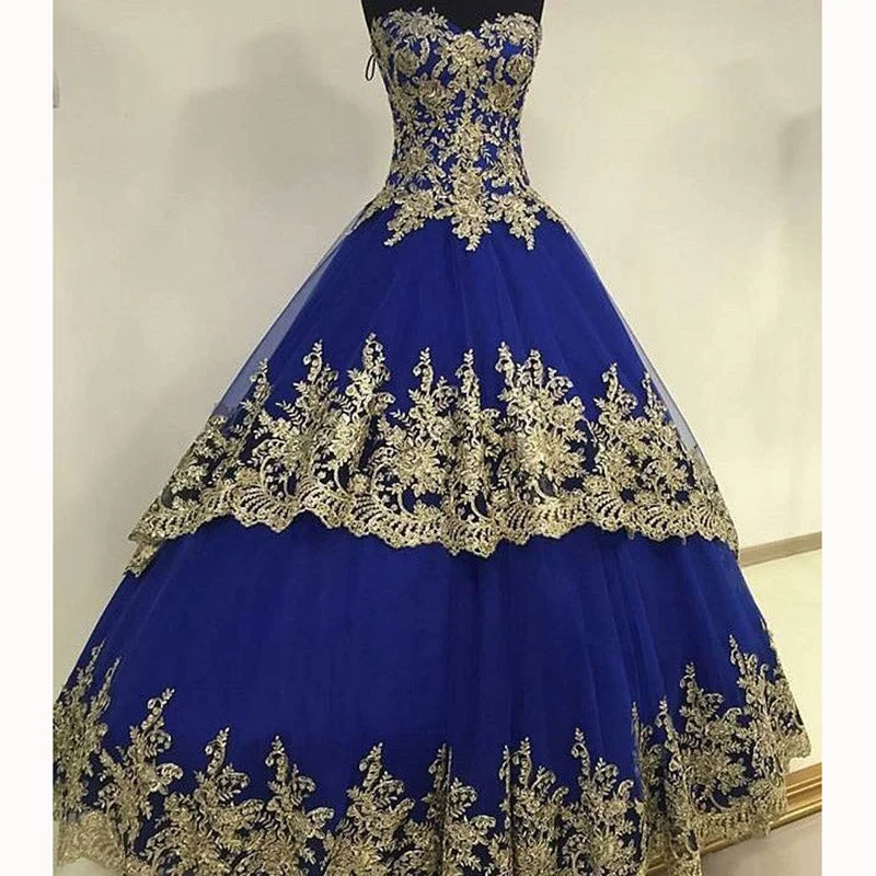 Casual Clothes For Women Limited Styles New Royal Blue Ball Gown Wedding Dresses with Gold Lace Reception Formal Gown 2022 WD5541