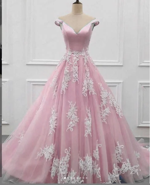 Charming Everyday Clothing For Women Flash Sale Off the Shoulder Lace  ivory Pink Formal Prom Gown ,Sweet 16 Dress, Wedding Dress PL10902