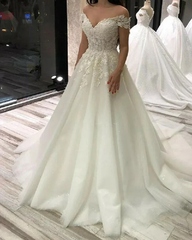 Women's Work Outfit Sustainable Fashion Extravaganza Off the Shoulder Sexy ivory lace Women Wedding Dresses 2022