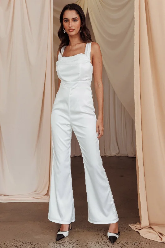 Women's Evening Garments Chic And Edgy Tarlena Chiffon Neckline Jumpsuit Off-White