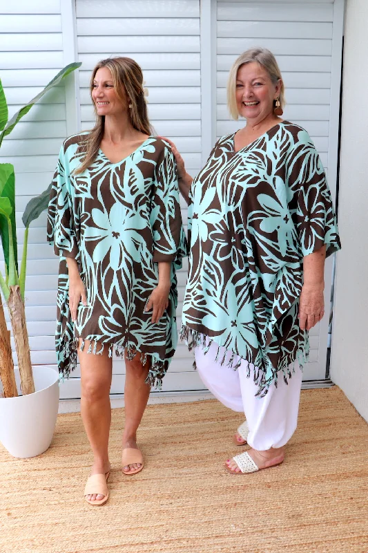 New Season Fashion Preview Short Kaftan With Tassels In Hibiscus Mint