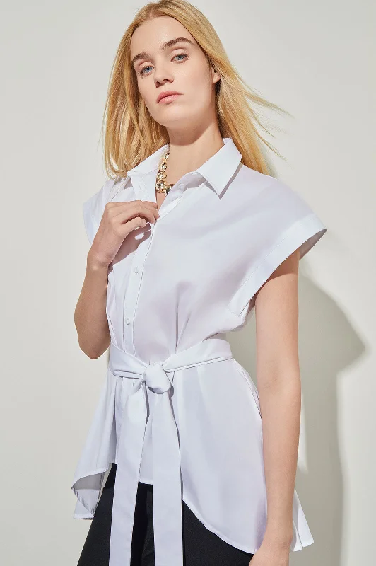 Unleash Your Style High-Low Shirt - Tie-Waist Stretch Cotton