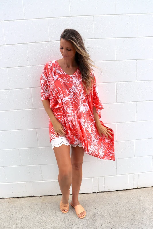 Stupidly Low Prices Short Kaftan in Tropic Coral