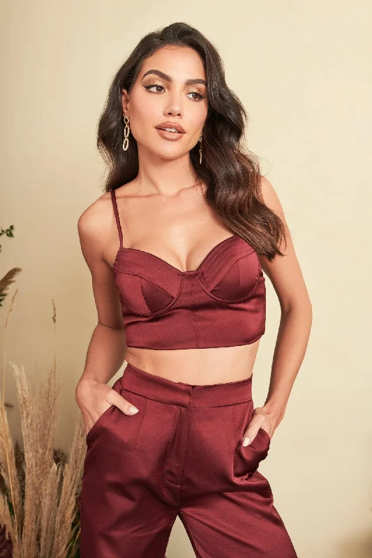 Urban Elegance Deals Lavish Alice Bonded Satin Stitch Detail Bralette in Burgundy