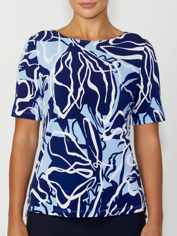 Timeless Elegance Redefined Remy Blue Print Jersey Top