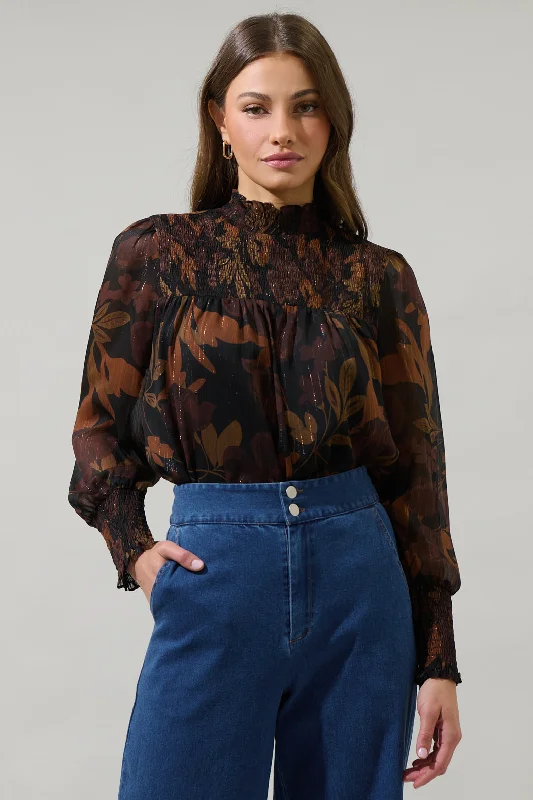 Luxe Style Discounts Larba Floral Sunnie Long Balloon Sleeve Top