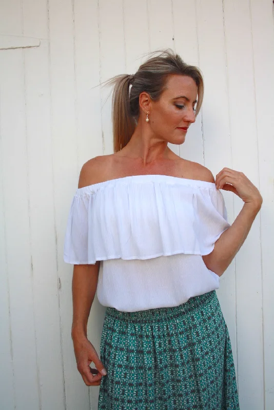 Limited Time Offers Love The Frill On Or Off the Shoulders Top In White