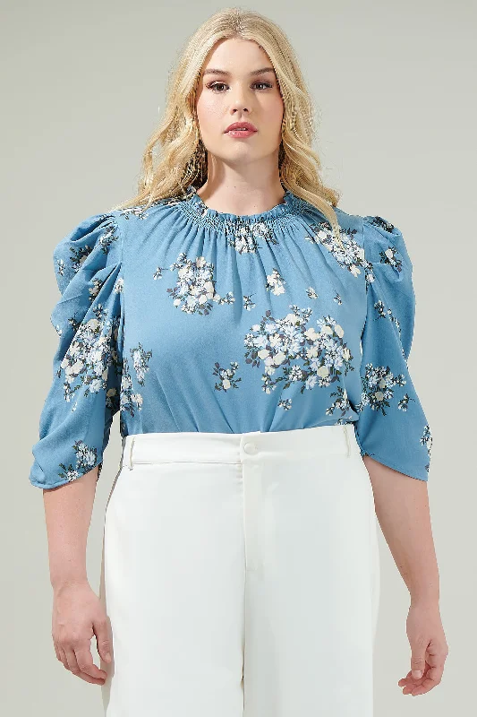 Style Revolution Moxie Floral Drape Sleeve Top Curve