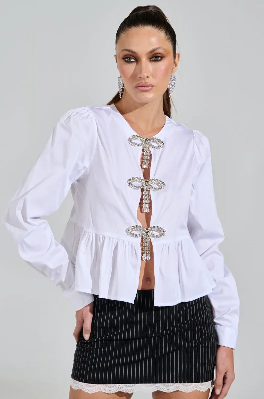 Unleash Your Trendy Side DIAMOND BOW BUTTON UP