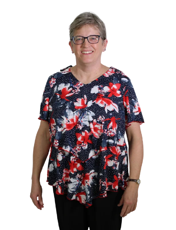 Crazy Discounts, Hurry Up Deborah Adaptive Top - Red & Navy Floral