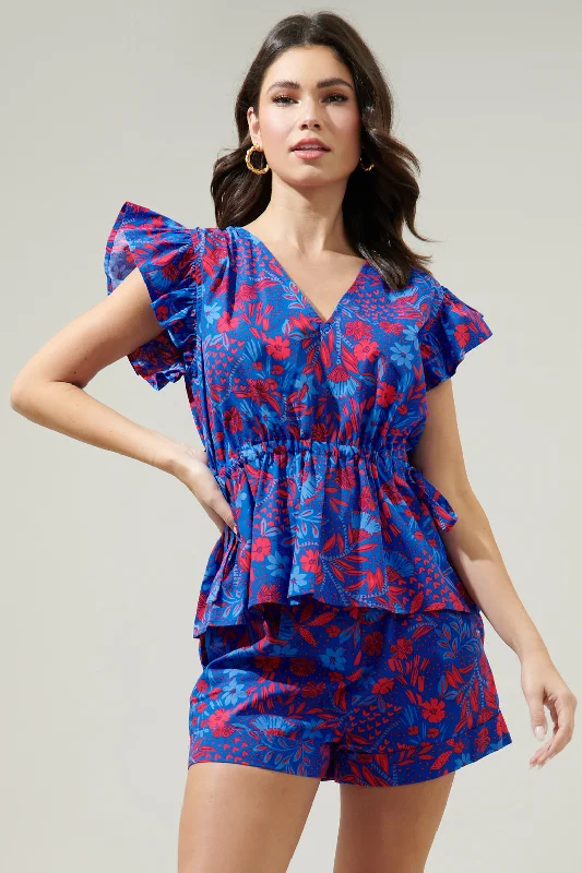 Find Your Unique Flair Plumcot Floral Chia Flutter Peplum Top