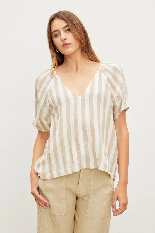 Avant-Garde Style Promotions KATY STRIPED LINEN TOP