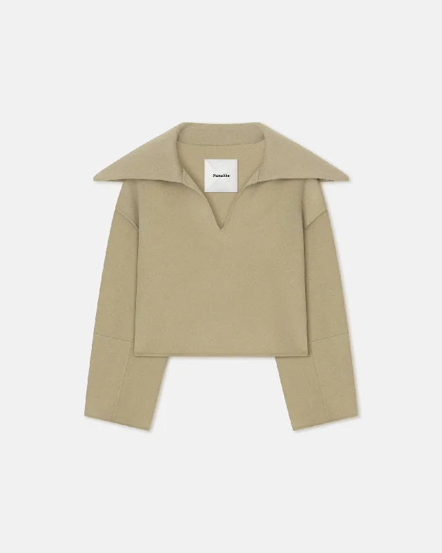 Catch Every Fashion Trend Maxe - Double Wool And Silk Top - Pale Olive