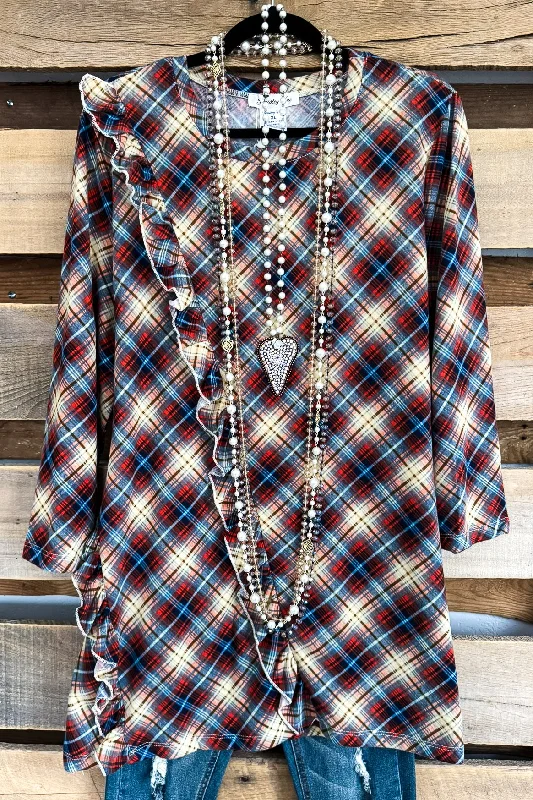 Embrace New Fashion Ruffle Me Up Plaid Top - Blue