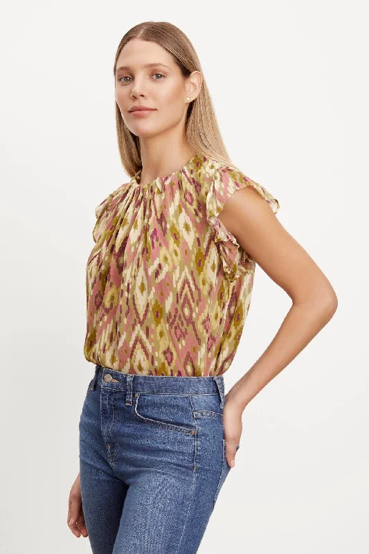 Latest Fashion ADARA PRINTED FLUTTER SLEEVE TOP