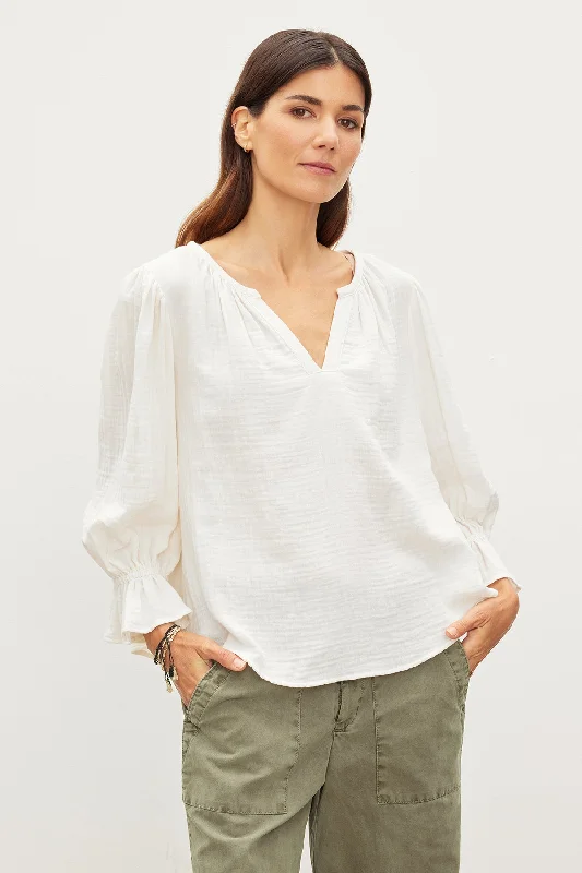 Exclusive Fashion Deals MILLY COTTON GAUZE PEASANT TOP