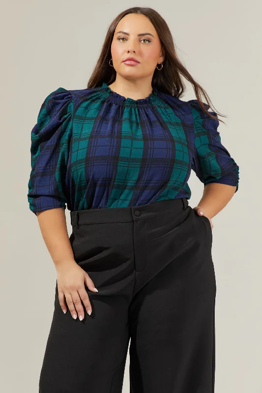 Contemporary Chic Promotions Hudson Plaid Drape Sleeve Top Curve