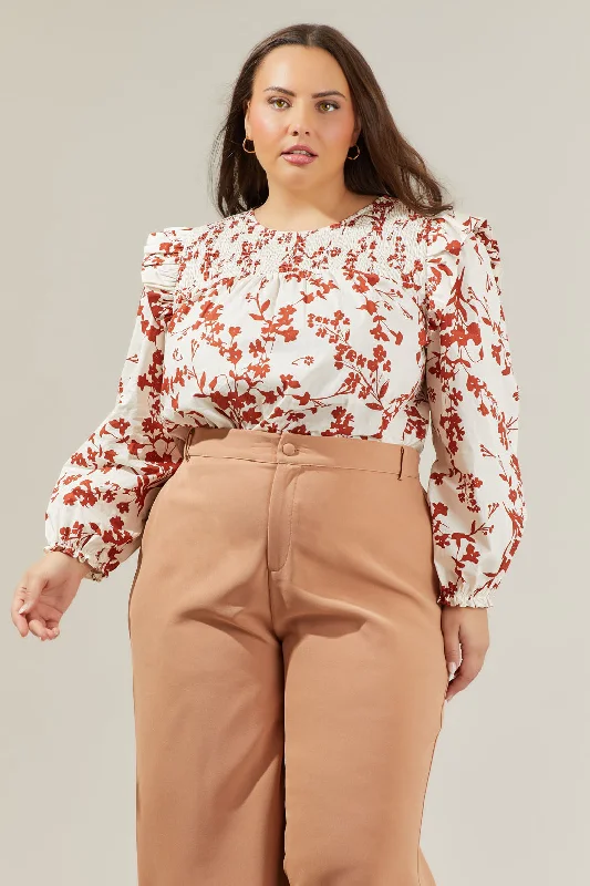 Step Ahead, Lead The Trend Garnet Floral Smocked Top Curve