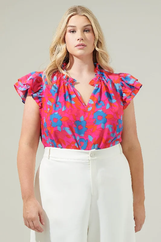 Forward Trendsetter Lusma Floral Bellissima Ruffle Sleeve Top Curve