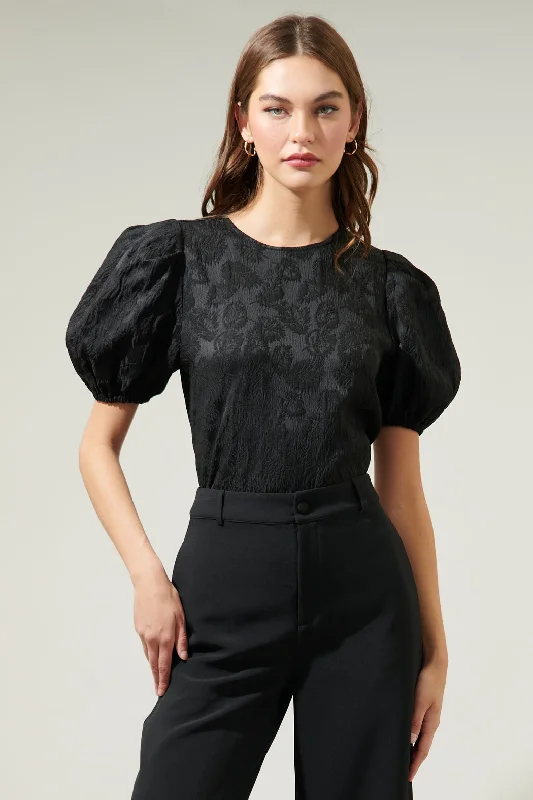 Imeless Style Xian Jacquard Puff Sleeve Top