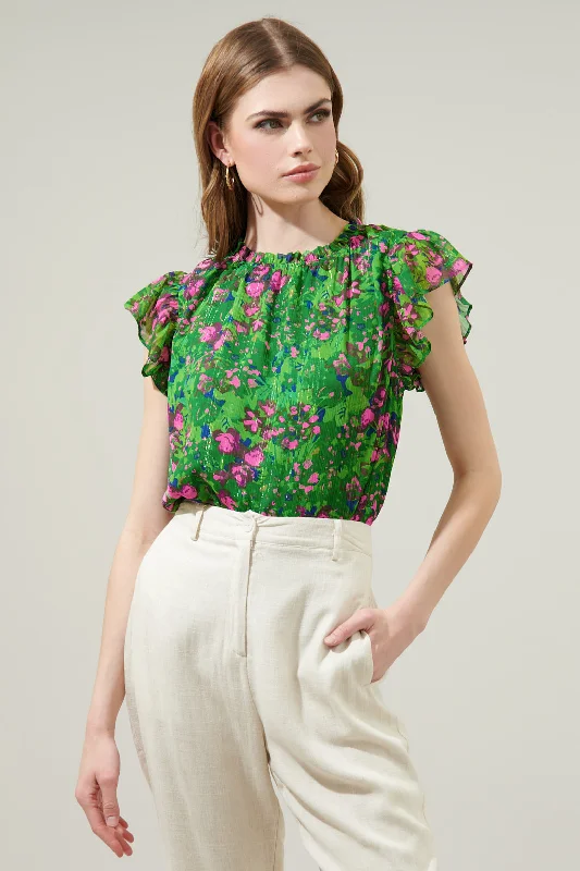 Shop The Hottest Deals Sugarplum Floral Beya Chiffon Cap Sleeve Top